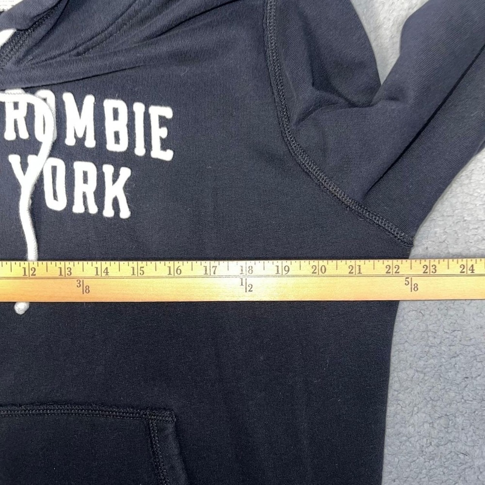 VTG Abercrombie & Fitch New York Hoodie Men's Sz L Black Embroider Logo Pullover - Picture 6 of 9